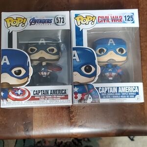 2- Funko Captain America Figures - Red, Blue, White. #573 - 2019 & #125 - 2016